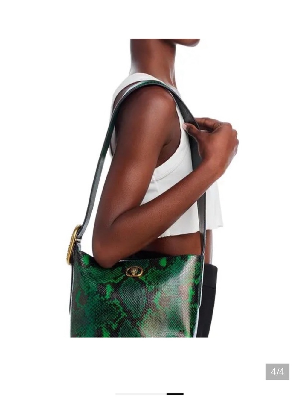 Kurt Geiger Chelsea Snake Embossed Leather Shoulder Bag - Open Green - Picture 3 of 3